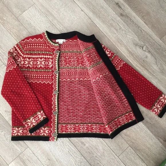 Susan Bristol Women Wool Cardigan Sweater Nordic Fair Isle Metal Clasps Hooks Lg - Picture 3 of 9